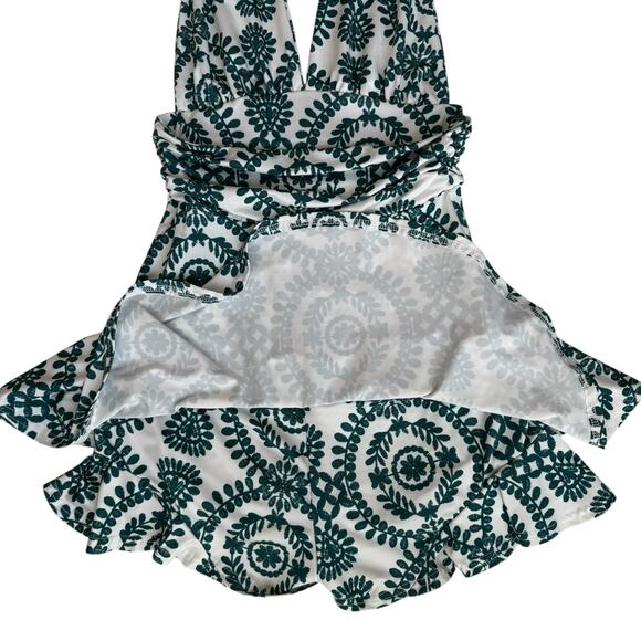 Boho Backless Halter Romper Sz Small White Green Floral Print Ruffle Resort READ - Picture 10 of 16